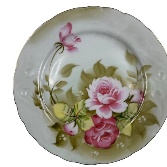Lefton China Plate 3069 Hand Painted Floral Decorative Set of 4 Whimsical Rose - Picture 9 of 16